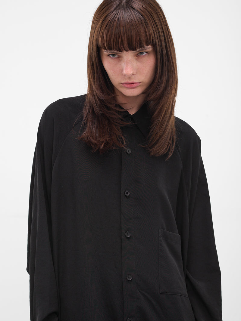 Black Raglan Draped Asymmetric Shirt (FL-B61-500-1-BLACK)