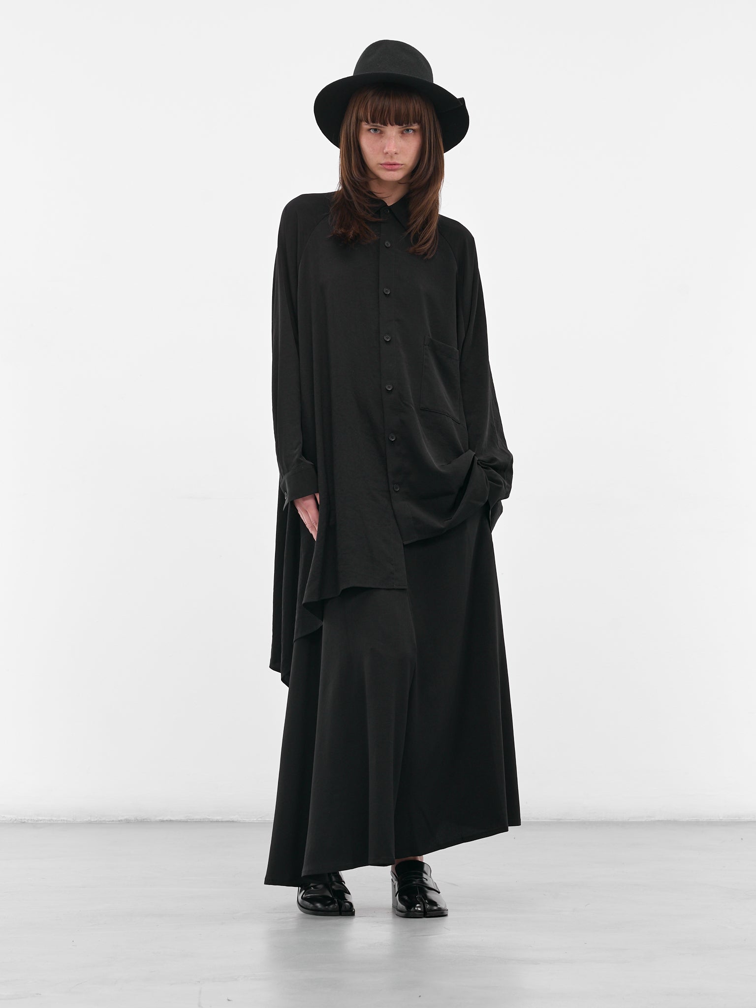Black Raglan Draped Asymmetric Shirt (FL-B61-500-1-BLACK)