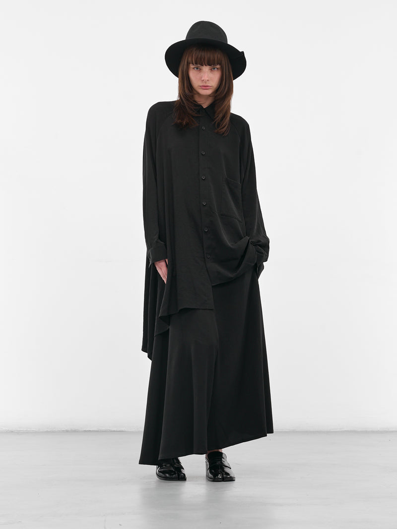 Black Flared Skirt Drape Trousers (FL-P64-500-1-BLACK)