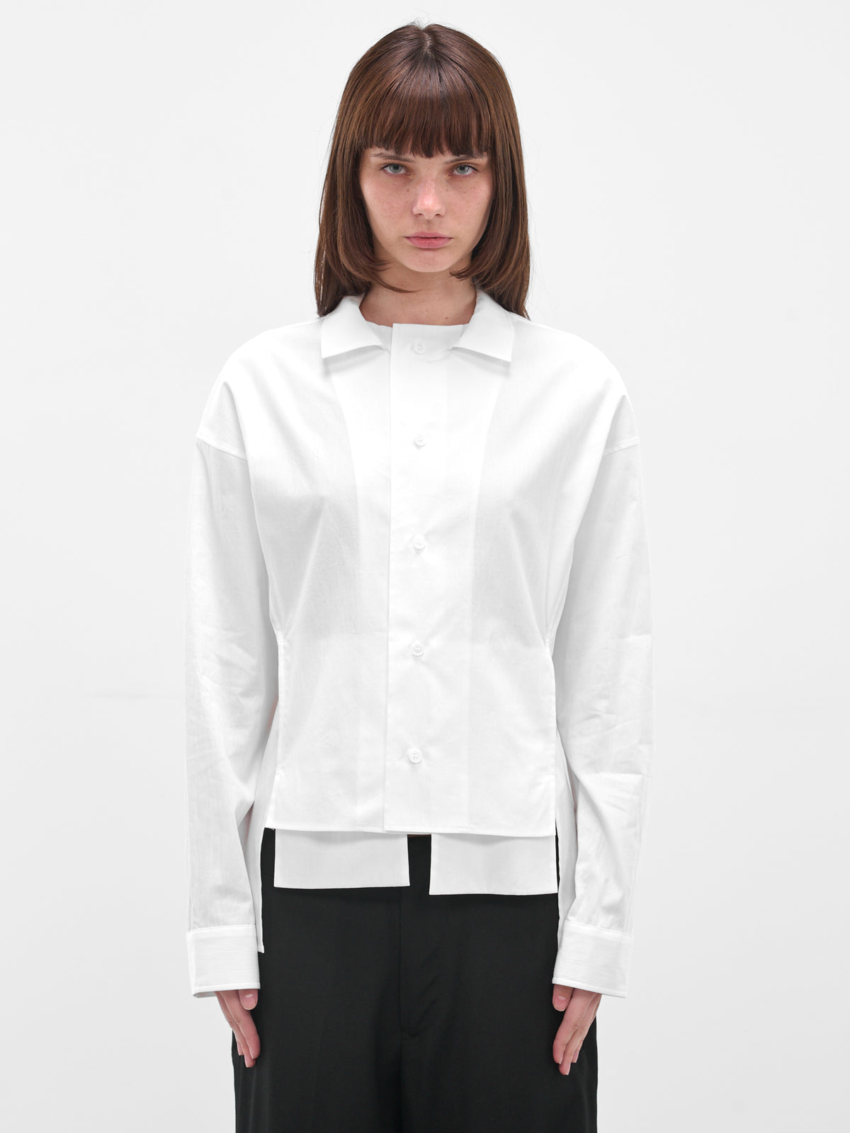White Paneled Broadcloth Cotton Blouse (FL-B66-004-1-OFF-WHITE)