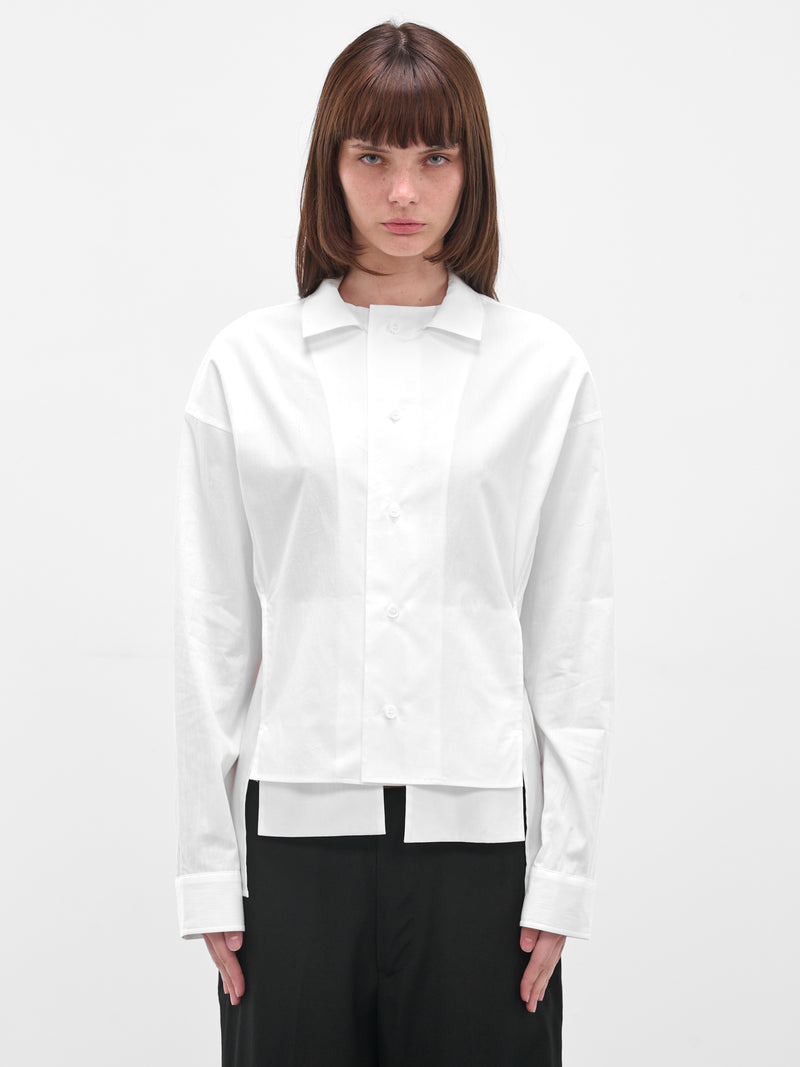 White Paneled Broadcloth Cotton Blouse (FL-B66-004-1-OFF-WHITE)