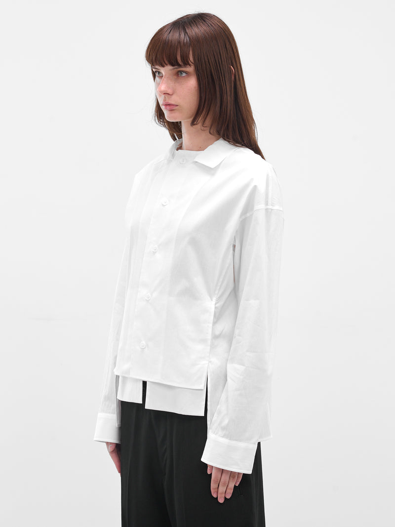 White Paneled Broadcloth Cotton Blouse (FL-B66-004-1-OFF-WHITE)