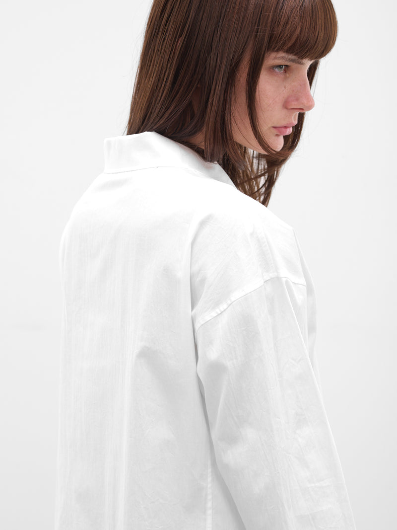 White Paneled Broadcloth Cotton Blouse (FL-B66-004-1-OFF-WHITE)