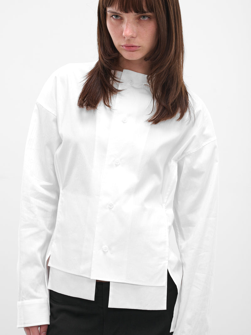 White Paneled Broadcloth Cotton Blouse (FL-B66-004-1-OFF-WHITE)