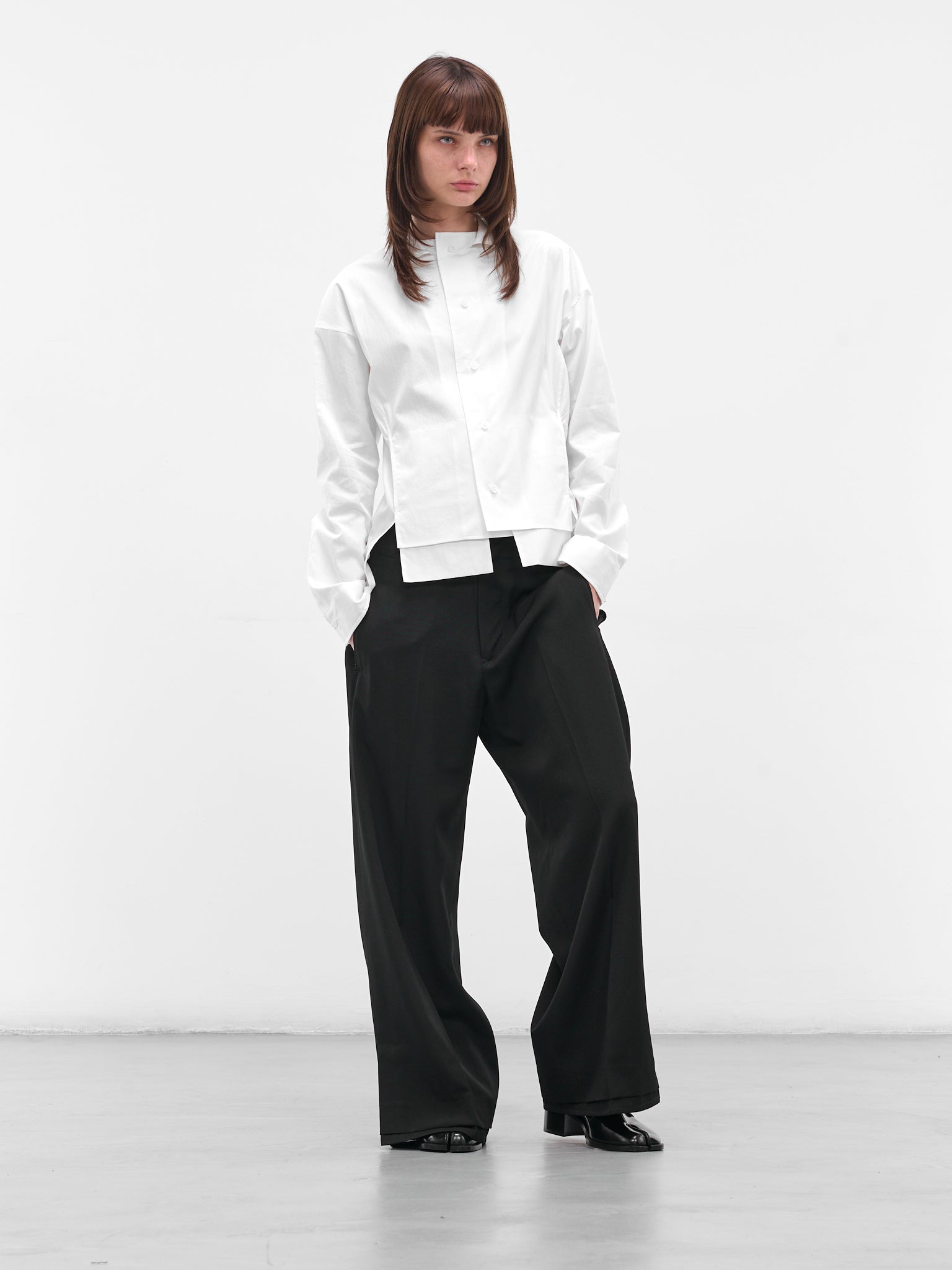 White Paneled Broadcloth Cotton Blouse (FL-B66-004-1-OFF-WHITE)