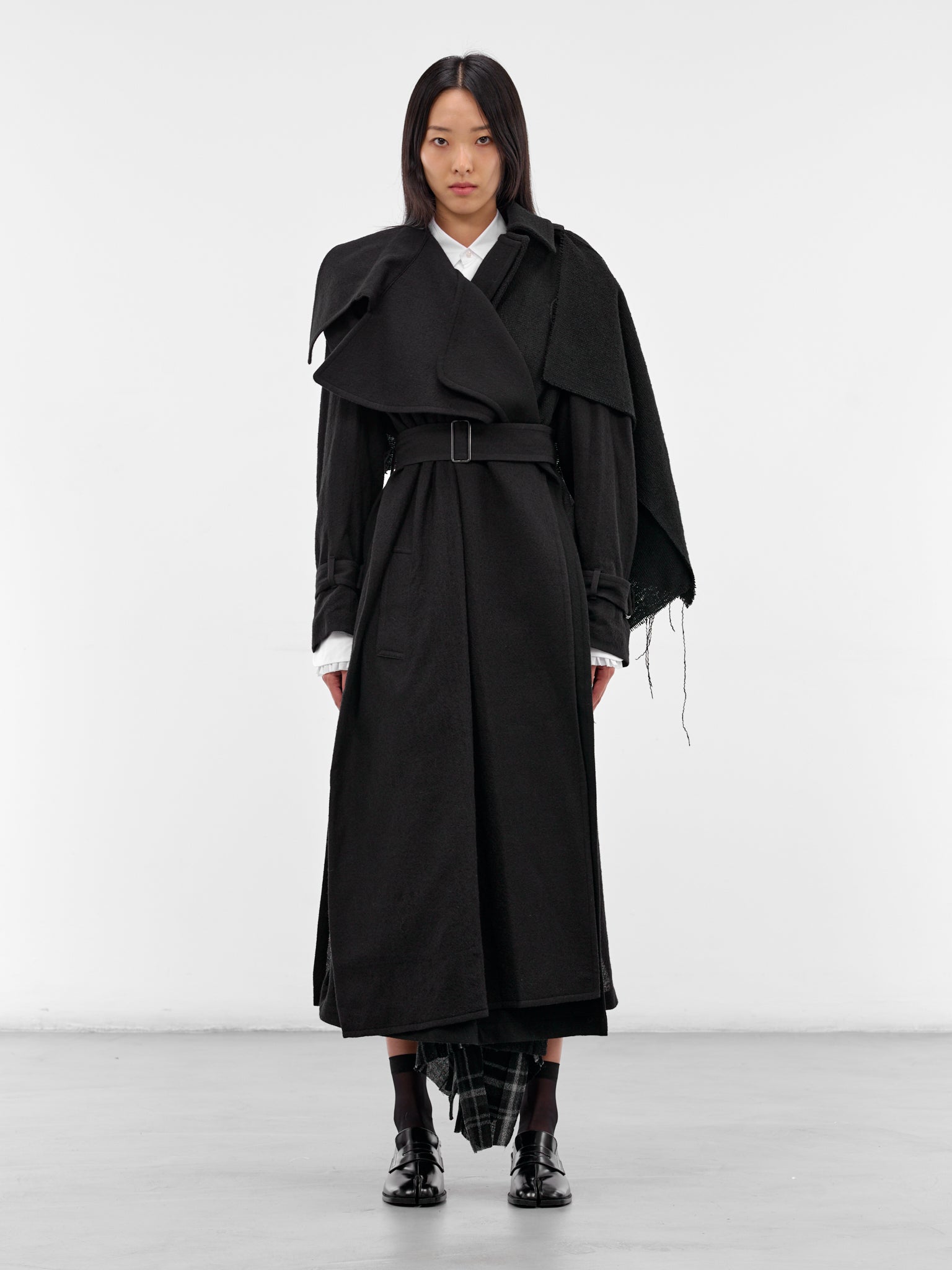 Black Wool Deconstructed Trench Coat (FL-C12-840-BLACK)
