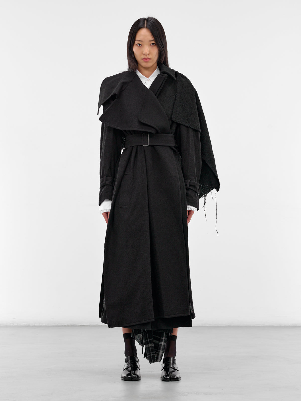 Black Wool Deconstructed Trench Coat (FL-C12-840-BLACK)