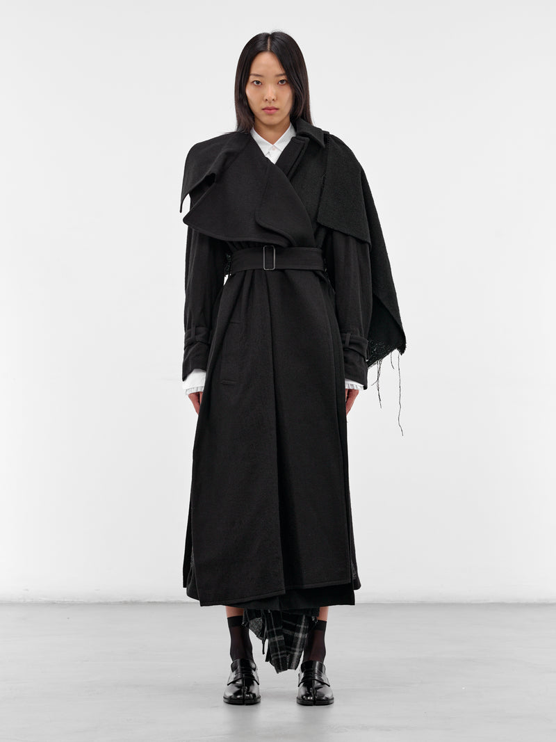 Black Wool Deconstructed Trench Coat (FL-C12-840-BLACK)