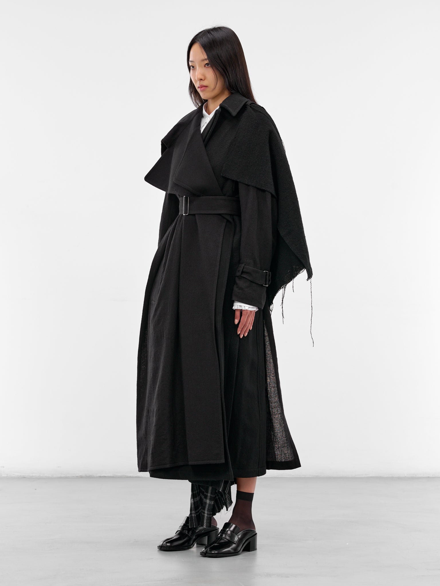 Black Wool Deconstructed Trench Coat (FL-C12-840-BLACK)