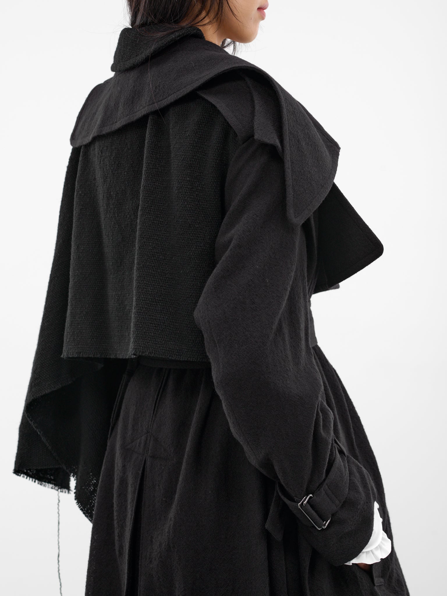 Black Wool Deconstructed Trench Coat (FL-C12-840-BLACK)