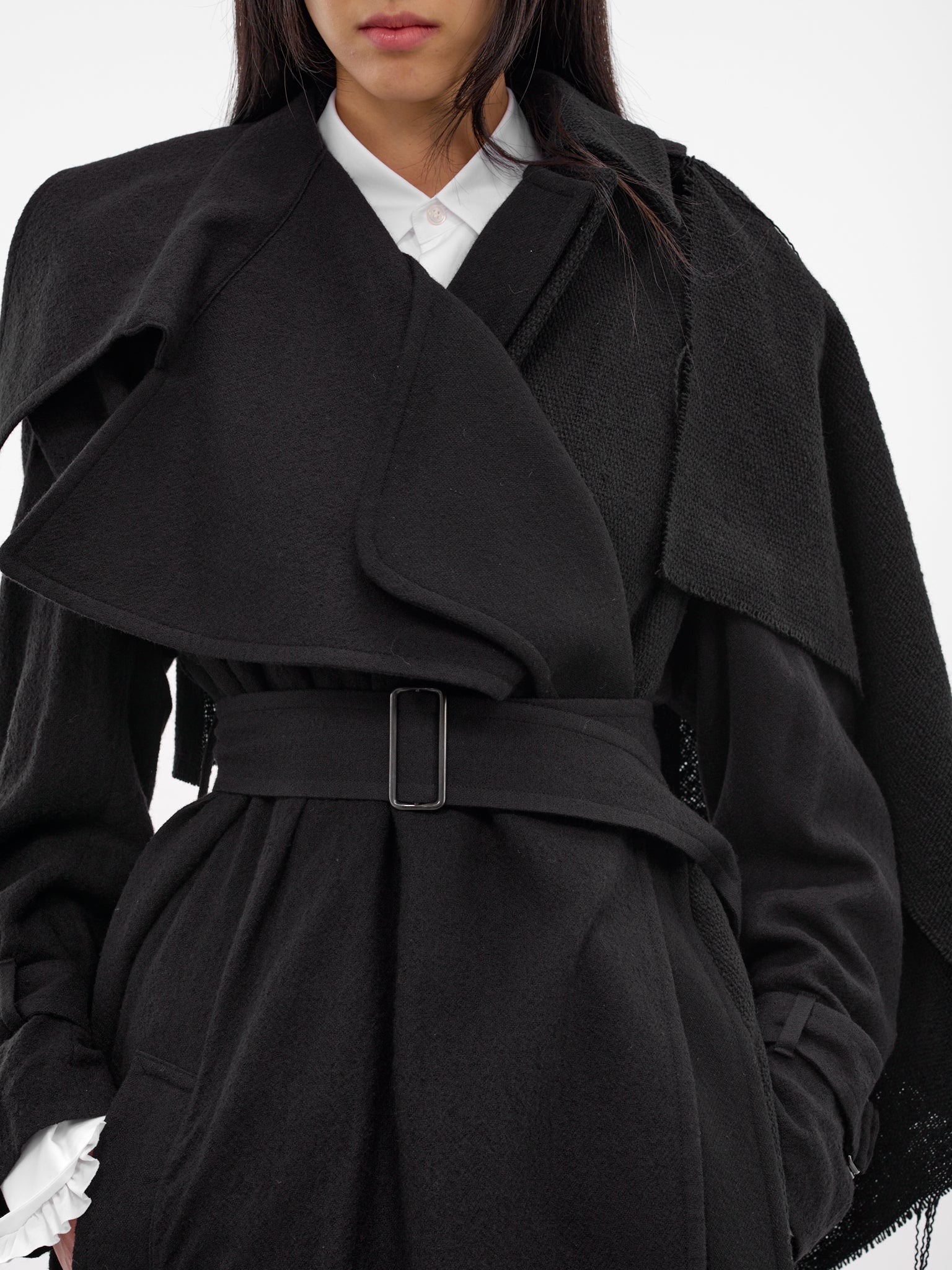 Black Wool Deconstructed Trench Coat (FL-C12-840-BLACK)