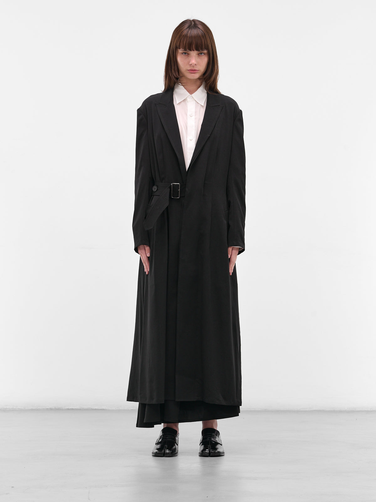 Black Crepe Belted Coat (FL-C60-500-1-BLACK)