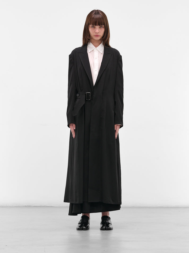 Black Crepe Belted Coat (FL-C60-500-1-BLACK)