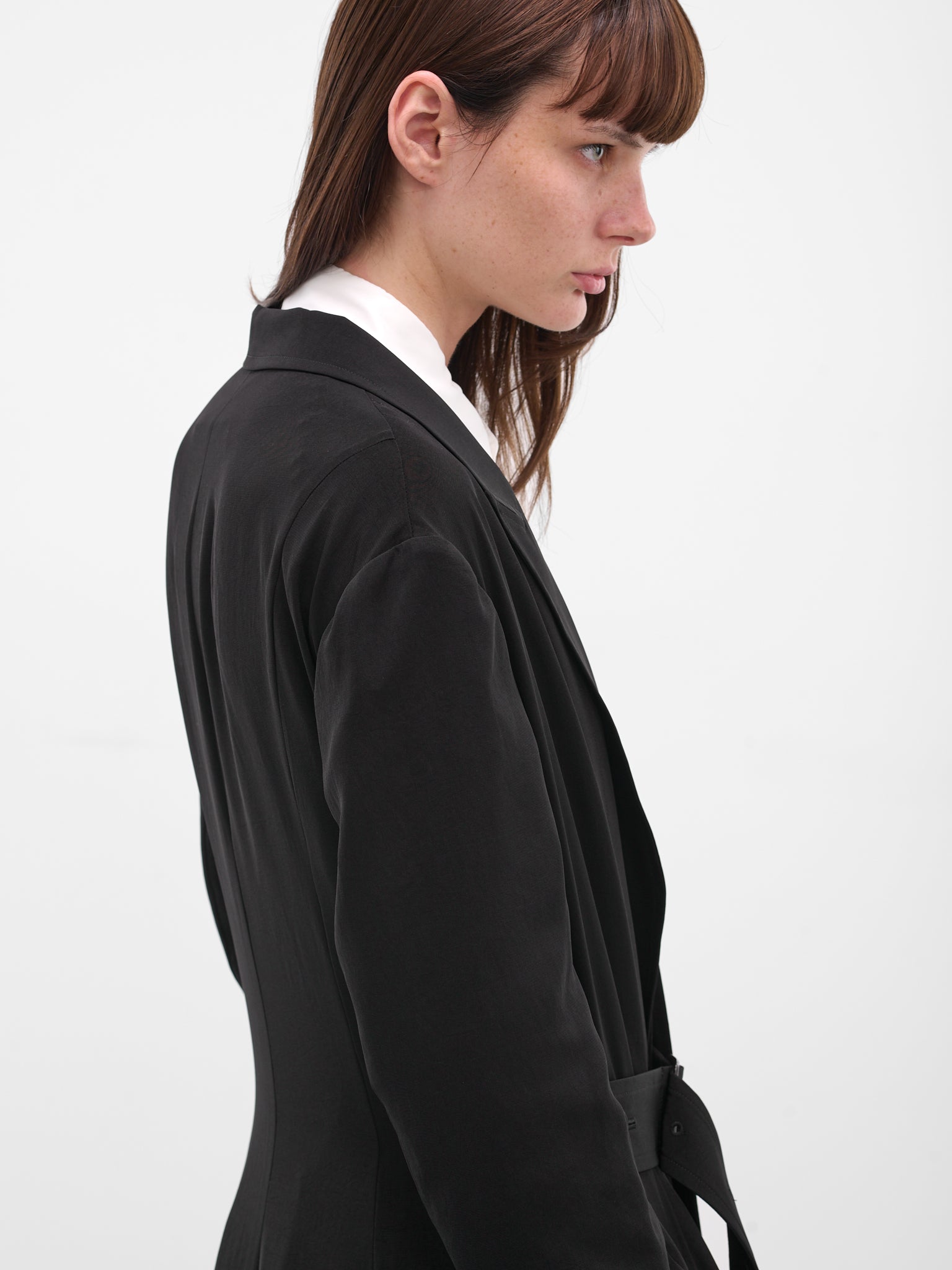 Black Crepe Belted Coat (FL-C60-500-1-BLACK)