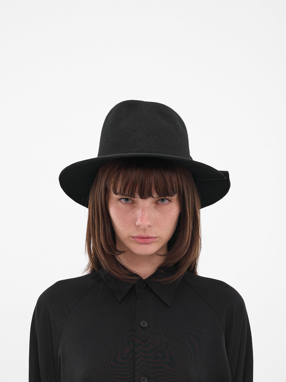 Black Wide Brim Pinched Fedora (FL-H01-160-1-BLACK)