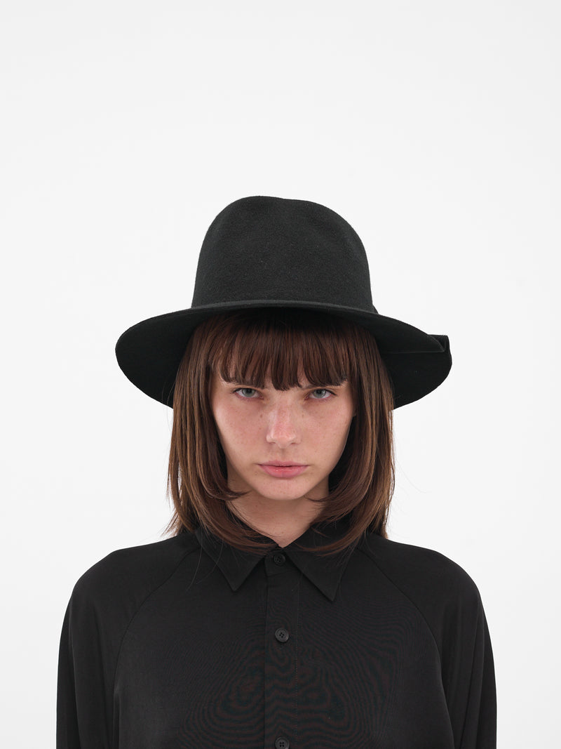 Black Wide Brim Pinched Fedora (FL-H01-160-1-BLACK)