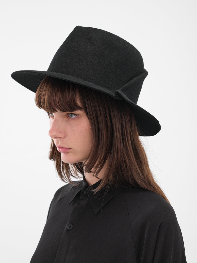 Black Wide Brim Pinched Fedora (FL-H01-160-1-BLACK)