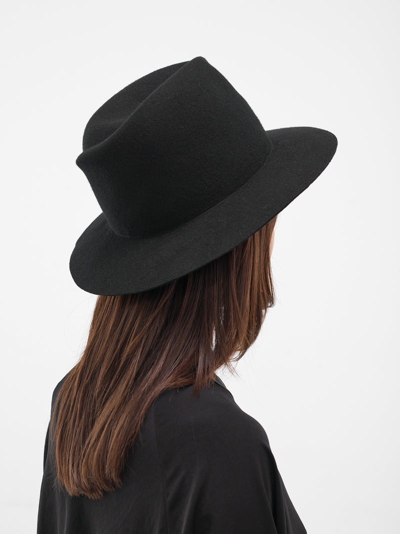 Black Wide Brim Pinched Fedora (FL-H01-160-1-BLACK)