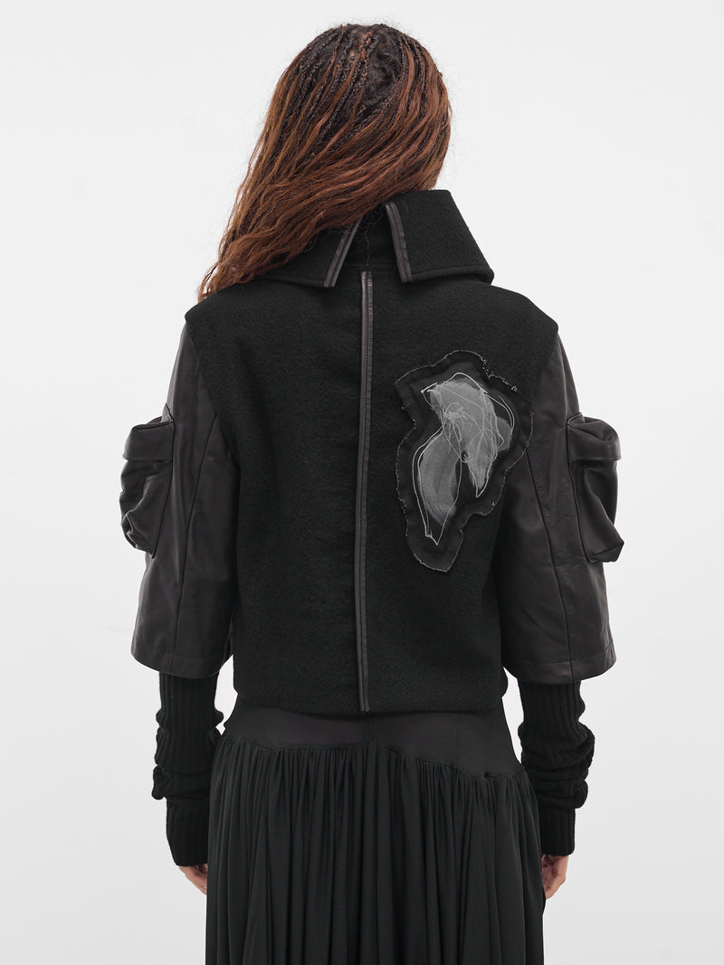 Black Layered Leather Cropped Jacket (FL-J05-834-BLACK)