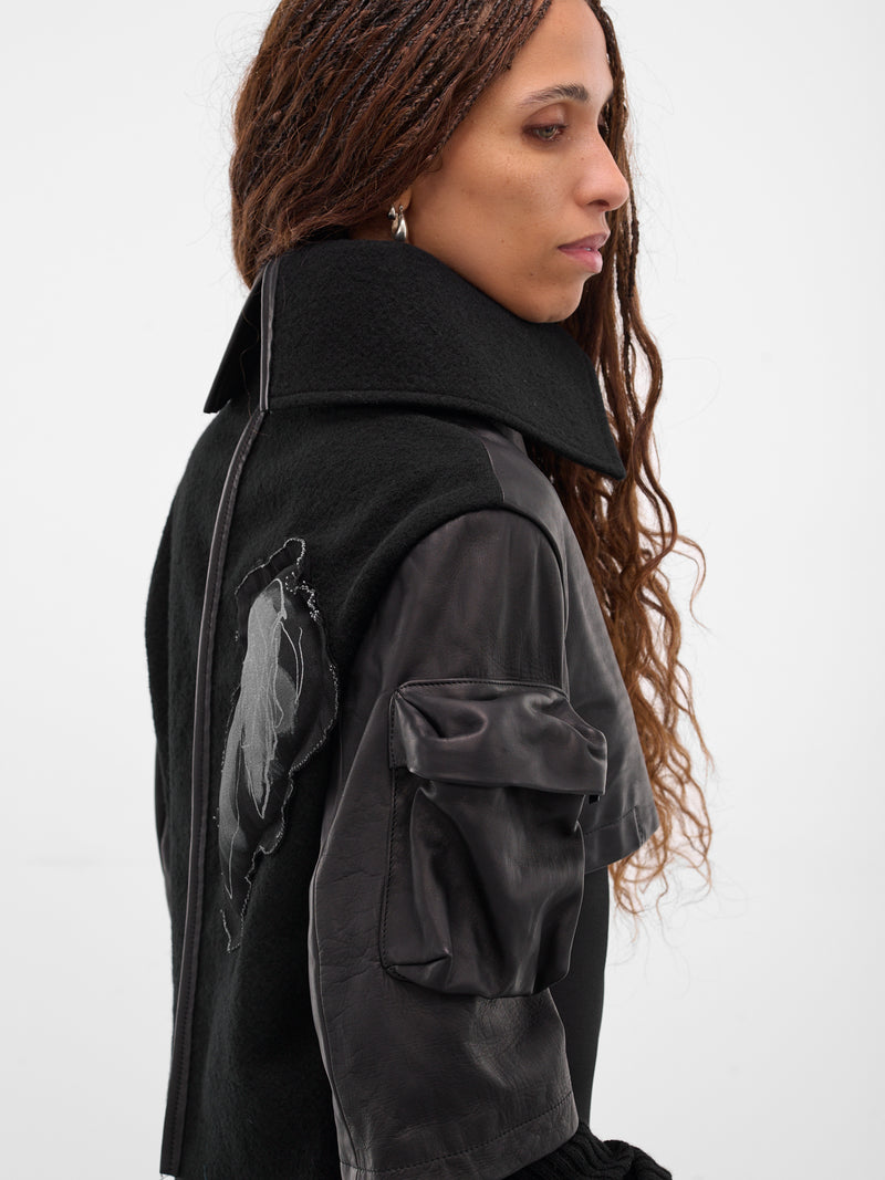 Black Layered Leather Cropped Jacket (FL-J05-834-BLACK)