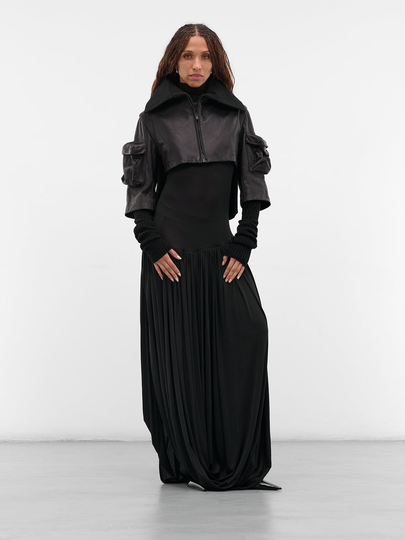 Black Layered Leather Cropped Jacket (FL-J05-834-BLACK)