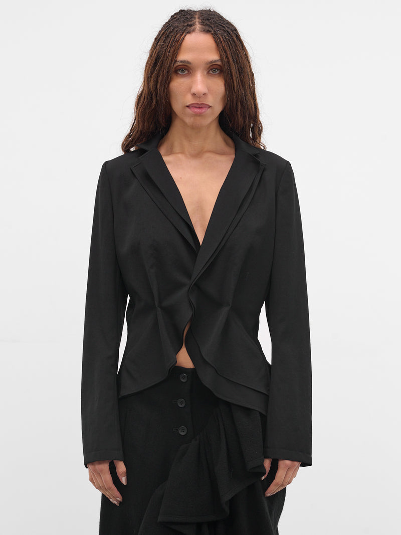 Black Wool Gabardine Wrinkled Blazer (FL-J65-100-BLACK)