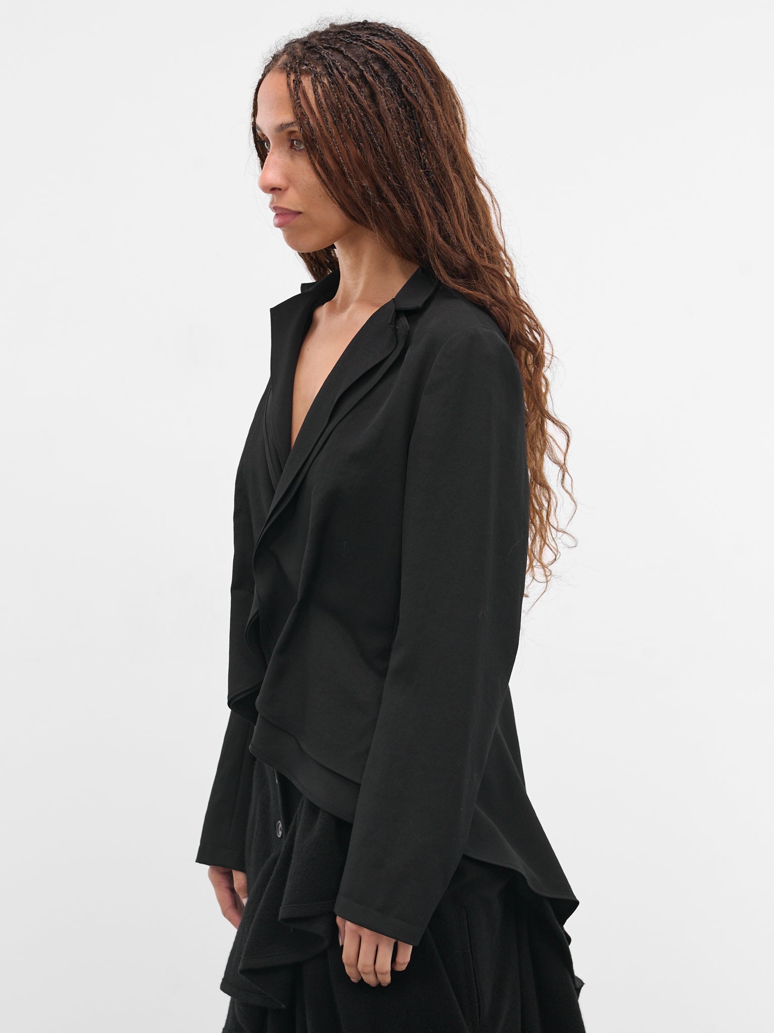 Black Wool Gabardine Wrinkled Blazer (FL-J65-100-BLACK)