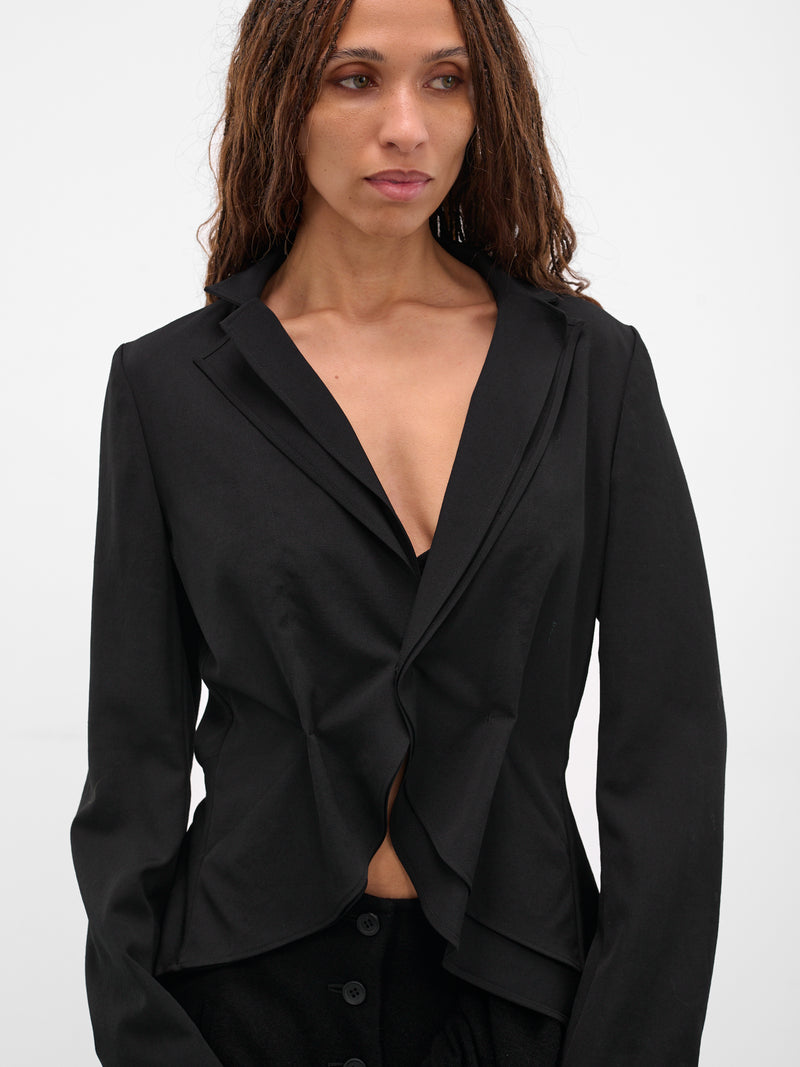 Black Wool Gabardine Wrinkled Blazer (FL-J65-100-BLACK)