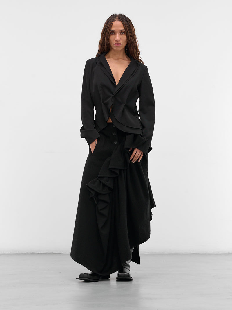 Black Wool Gabardine Wrinkled Blazer (FL-J65-100-BLACK)