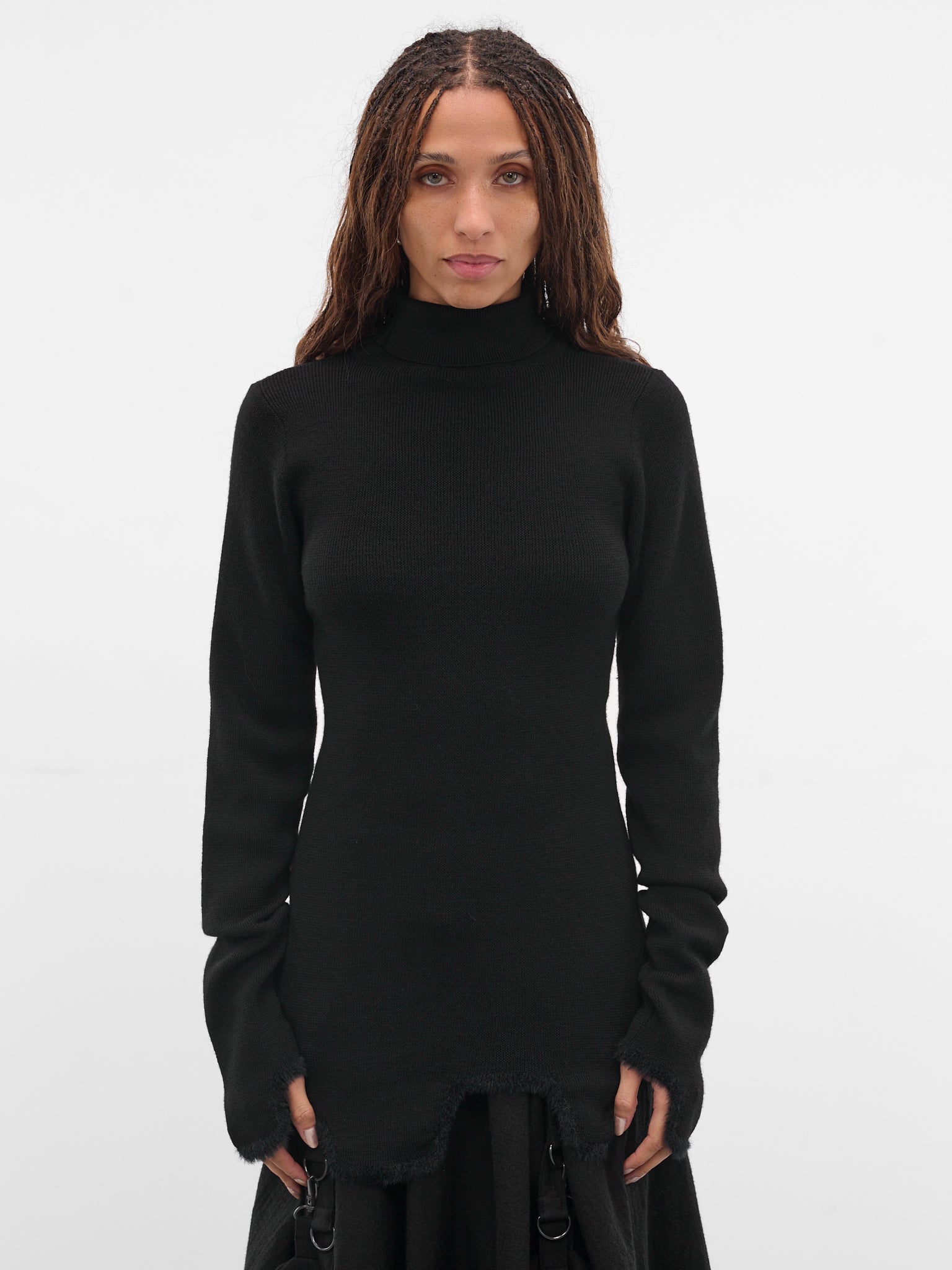 Black Wool Rib-Knit Turtleneck (FL-K14-196-BLACK)