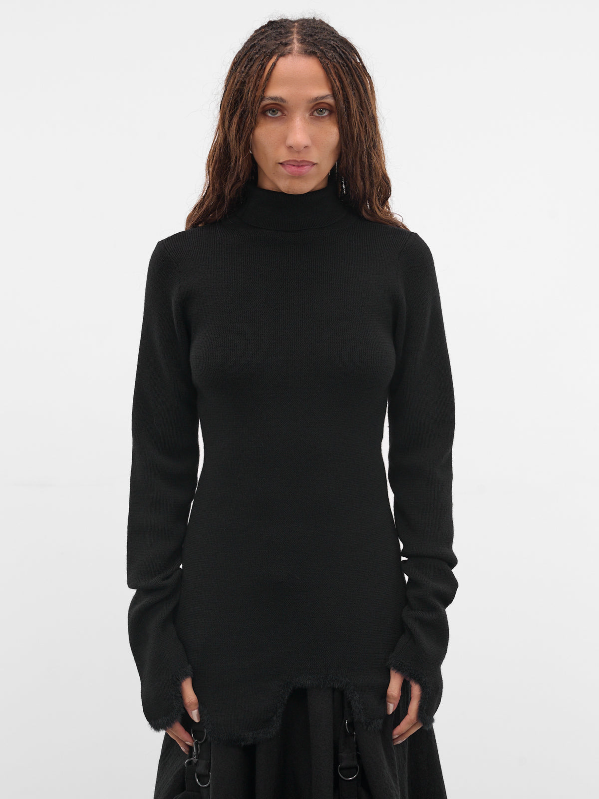 Black Wool Rib-Knit Turtleneck (FL-K14-196-BLACK)
