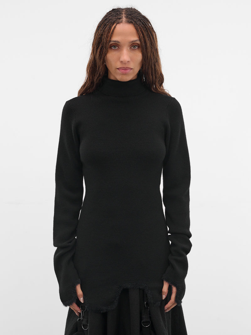 Black Wool Rib-Knit Turtleneck (FL-K14-196-BLACK)
