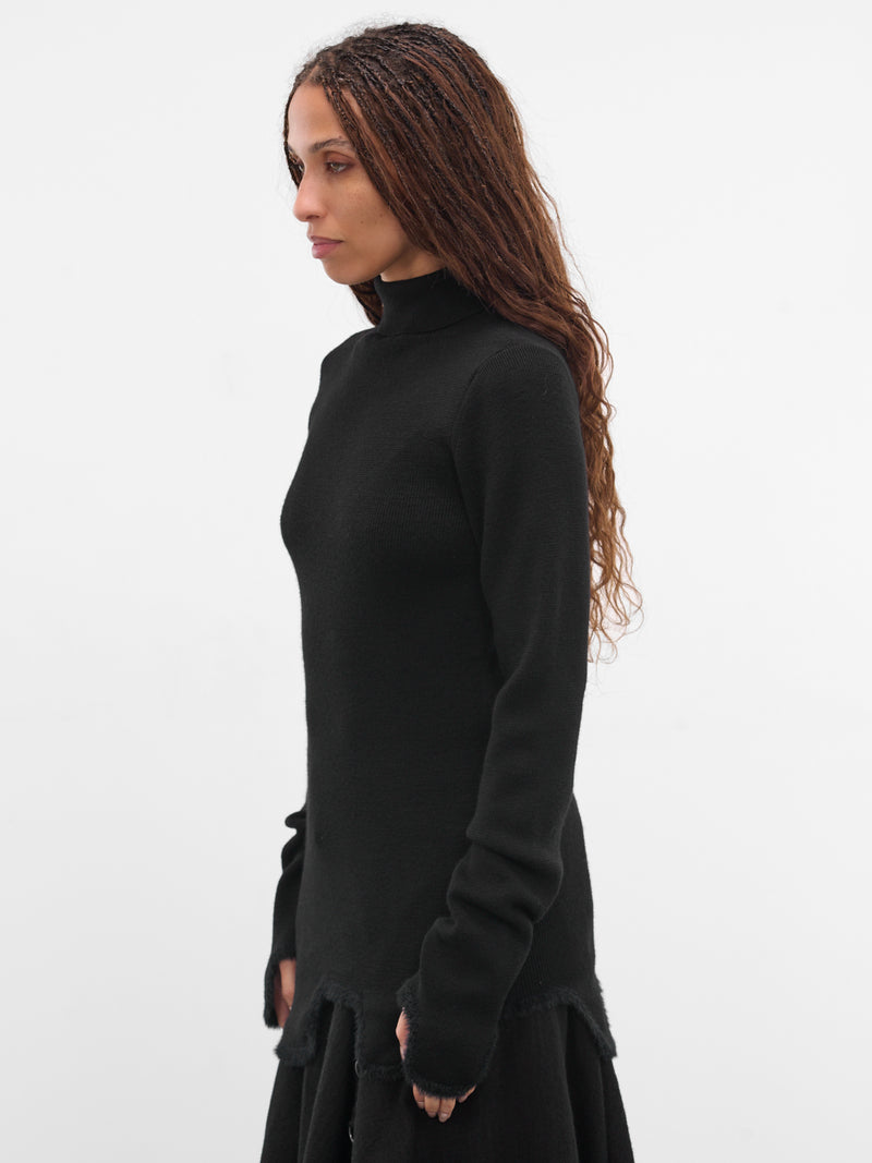 Black Wool Rib-Knit Turtleneck (FL-K14-196-BLACK)