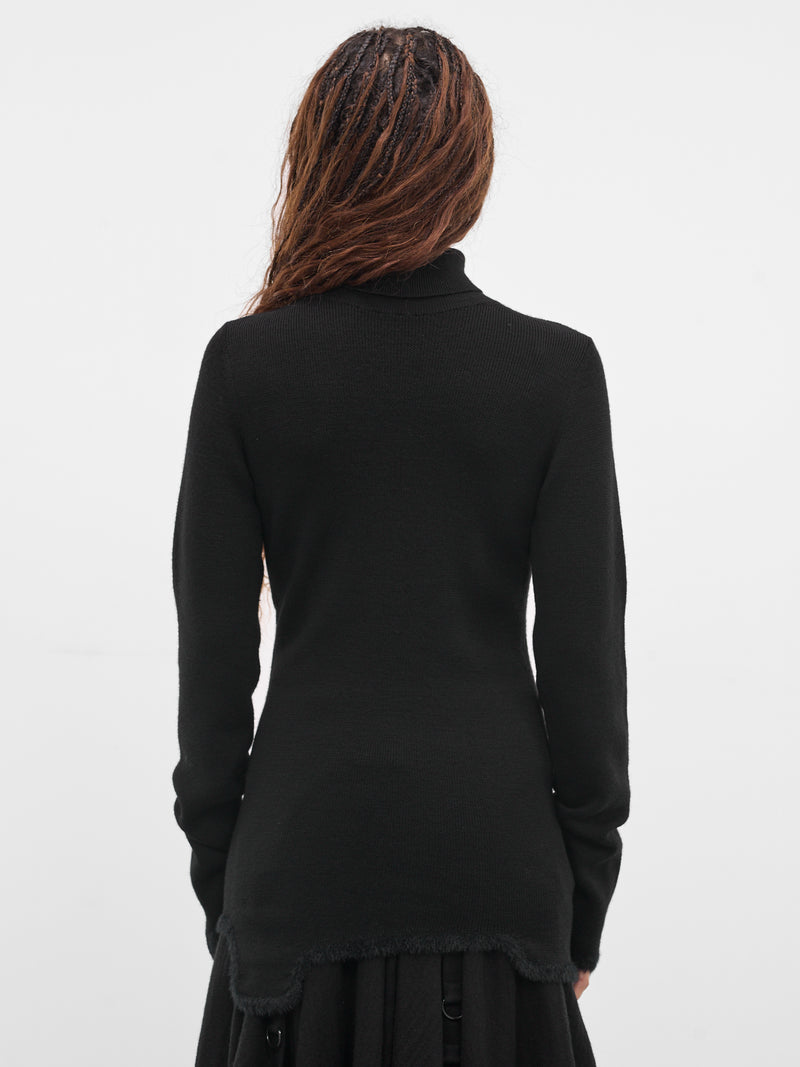 Black Wool Rib-Knit Turtleneck (FL-K14-196-BLACK)