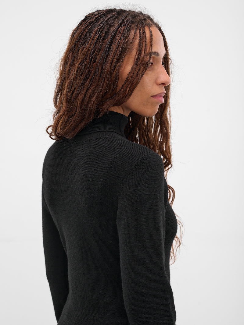 Black Wool Rib-Knit Turtleneck (FL-K14-196-BLACK)