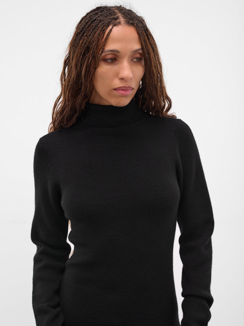 Black Wool Rib-Knit Turtleneck (FL-K14-196-BLACK)