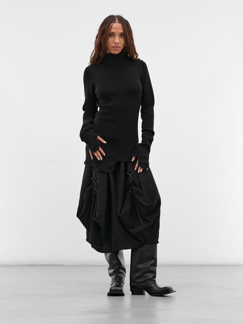 Black Wool Rib-Knit Turtleneck (FL-K14-196-BLACK)