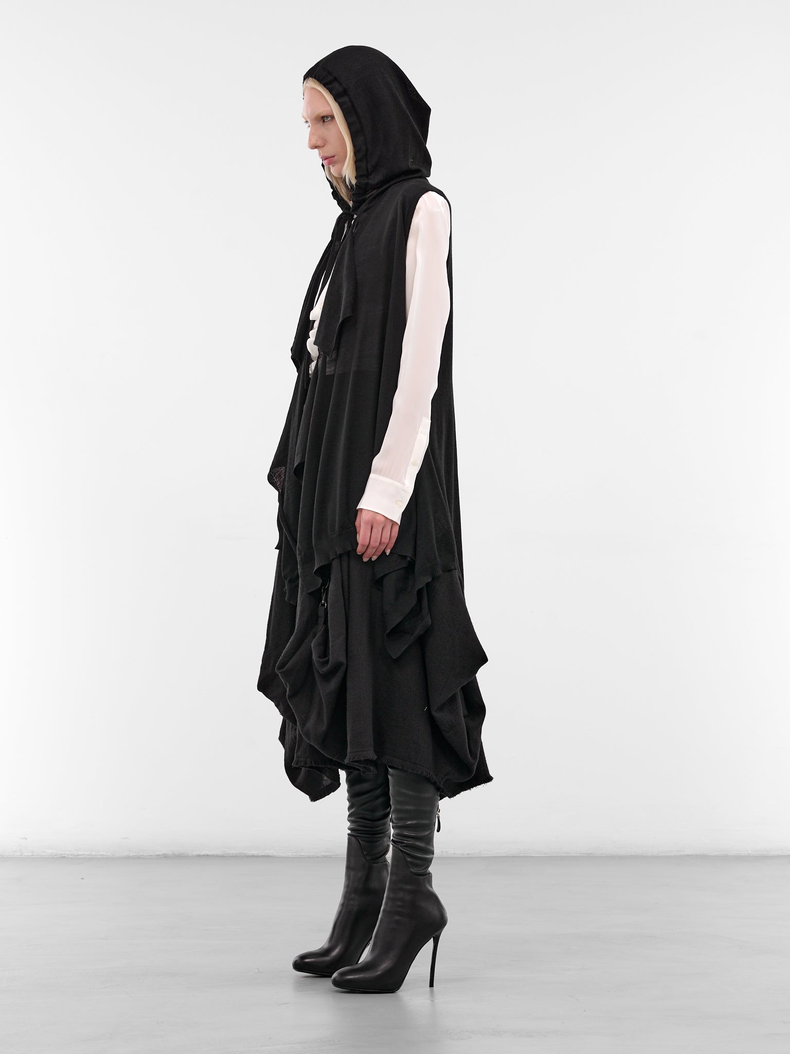Black Wool Knit Hooded Vest (FL-K27-197-BLACK)