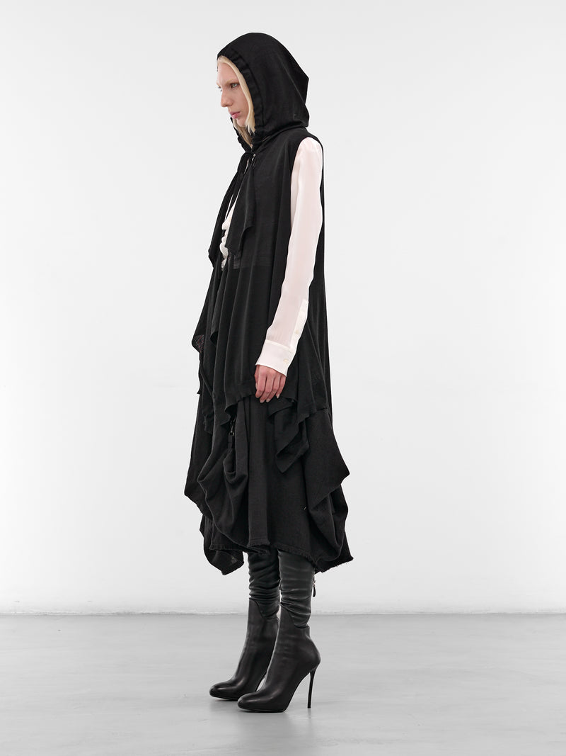 Black Wool Knit Hooded Vest (FL-K27-197-BLACK)