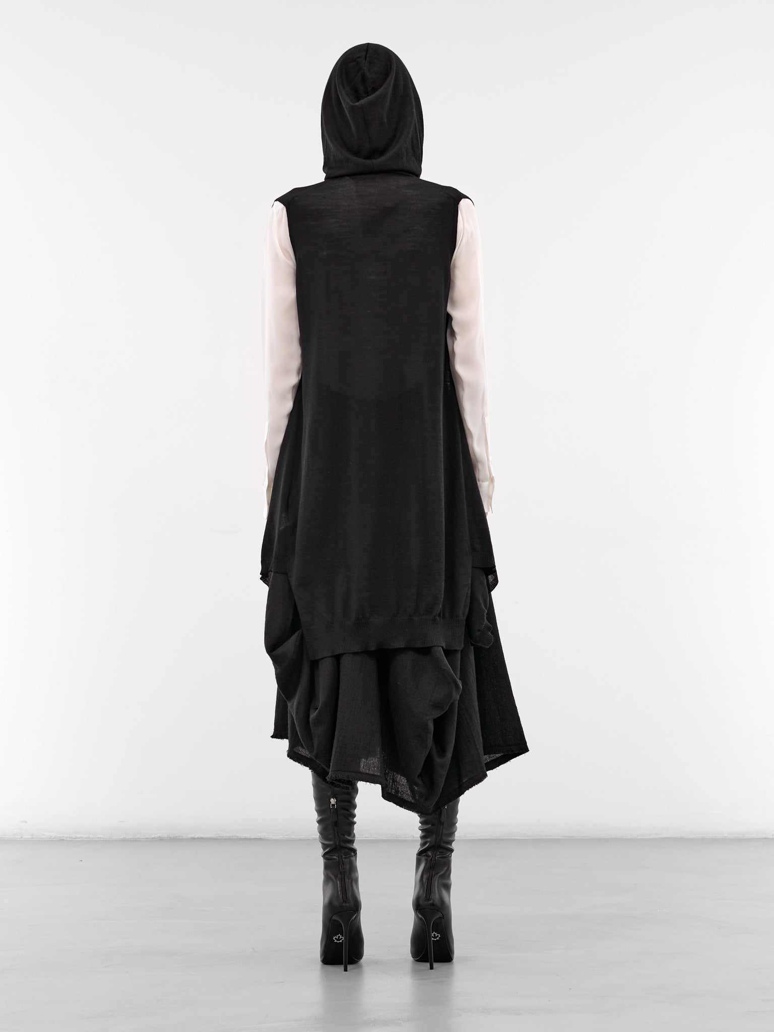 Black Wool Knit Hooded Vest (FL-K27-197-BLACK)