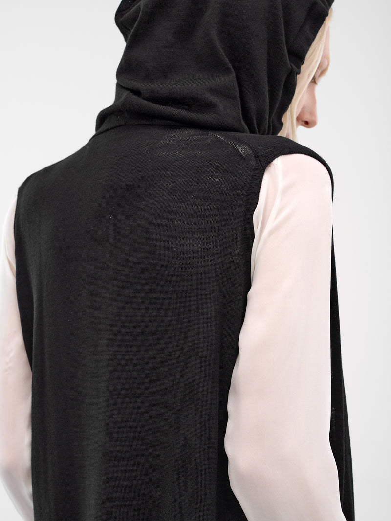 Black Wool Knit Hooded Vest (FL-K27-197-BLACK)