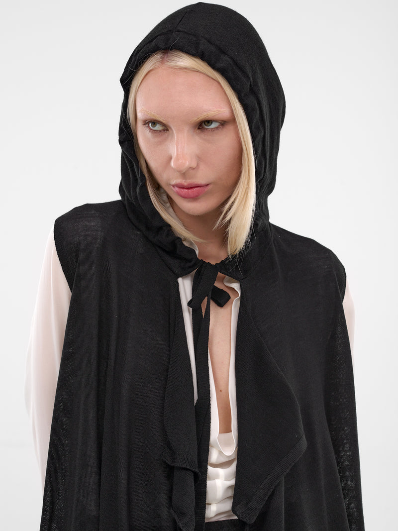 Black Wool Knit Hooded Vest (FL-K27-197-BLACK)