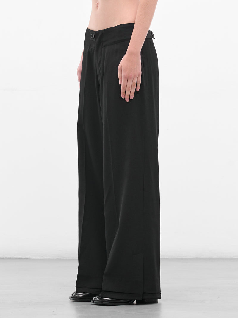 Black Gabardine Vent Wide Trousers (FL-P62-100-1-BLACK)