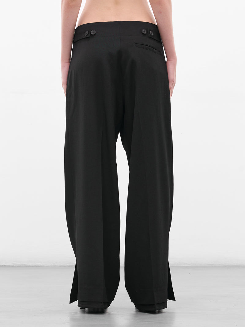 Black Gabardine Vent Wide Trousers (FL-P62-100-1-BLACK)