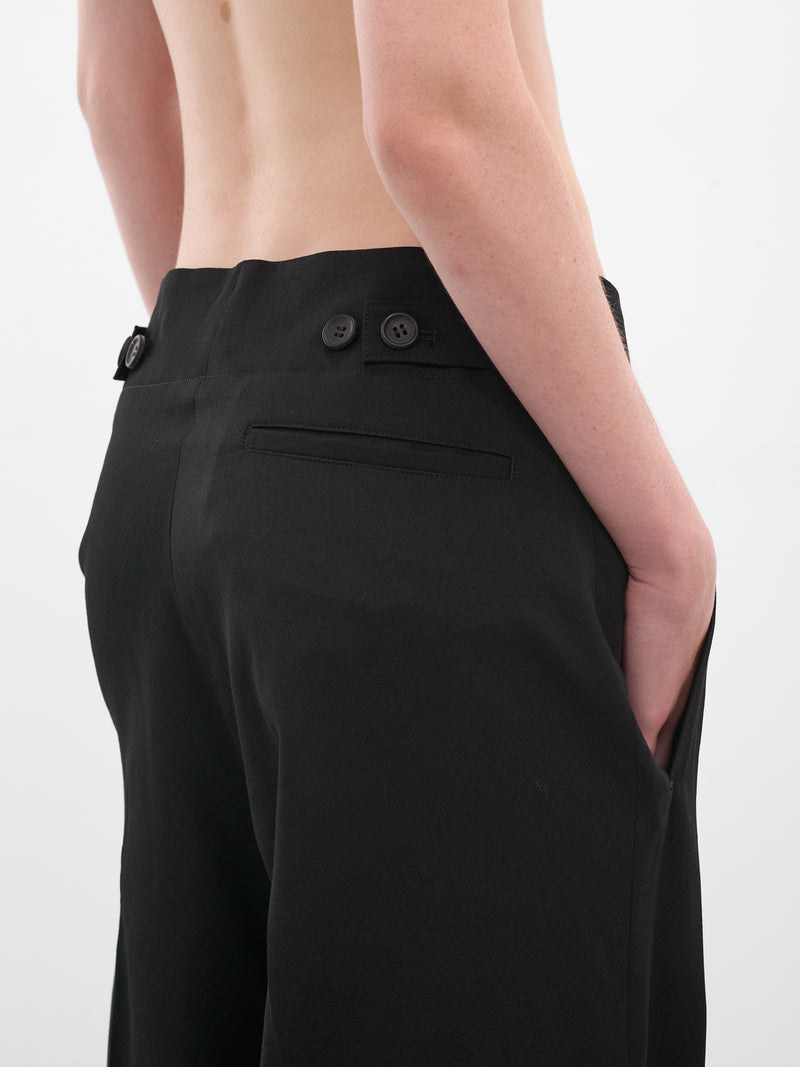 Black Gabardine Vent Wide Trousers (FL-P62-100-1-BLACK)