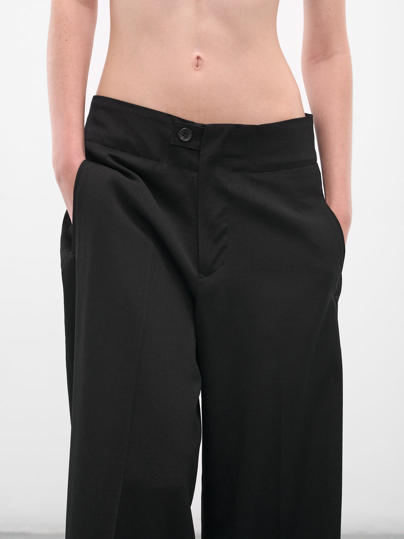 Black Gabardine Vent Wide Trousers (FL-P62-100-1-BLACK)