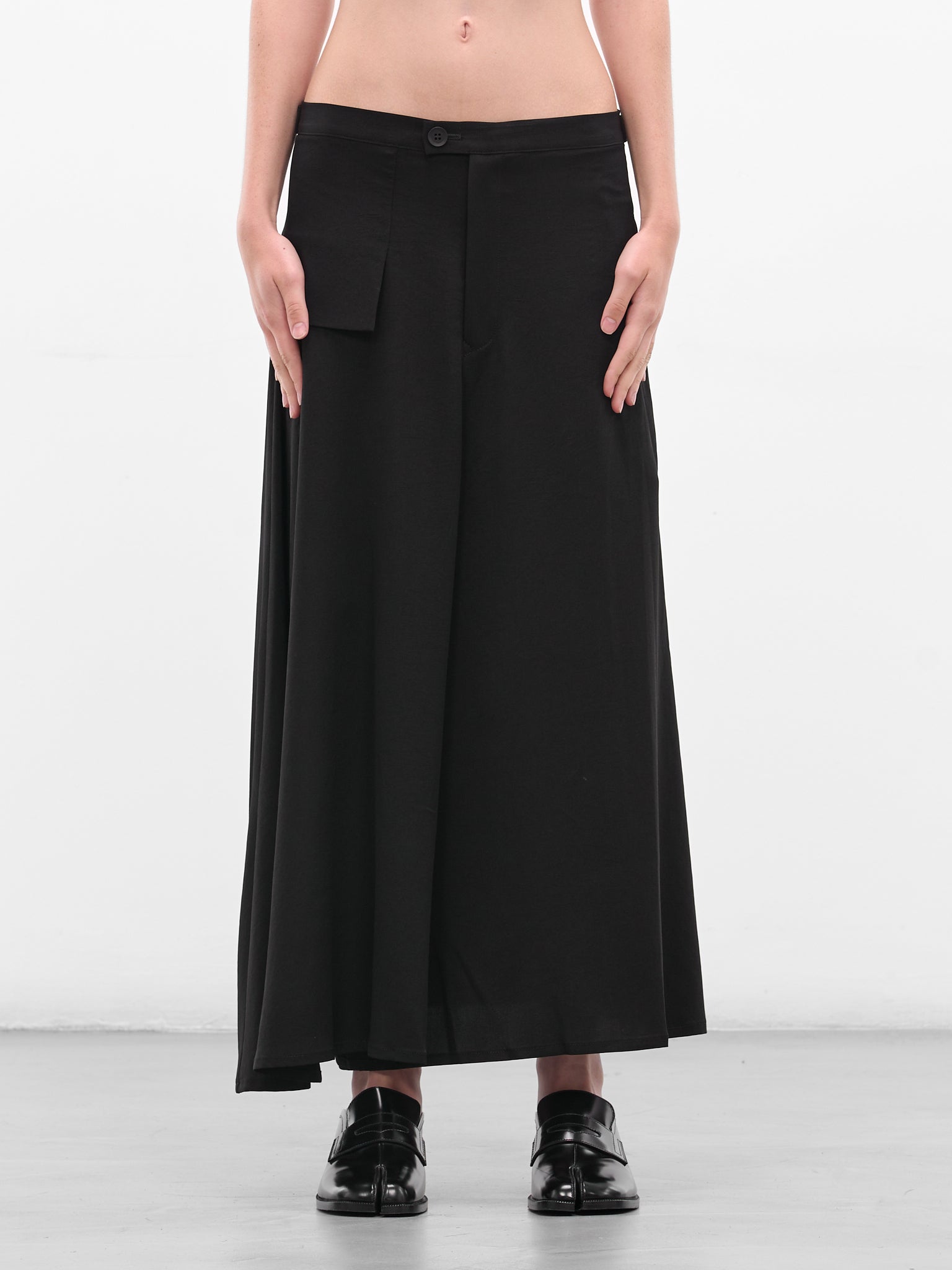 Black Flared Skirt Drape Trousers (FL-P64-500-1-BLACK)