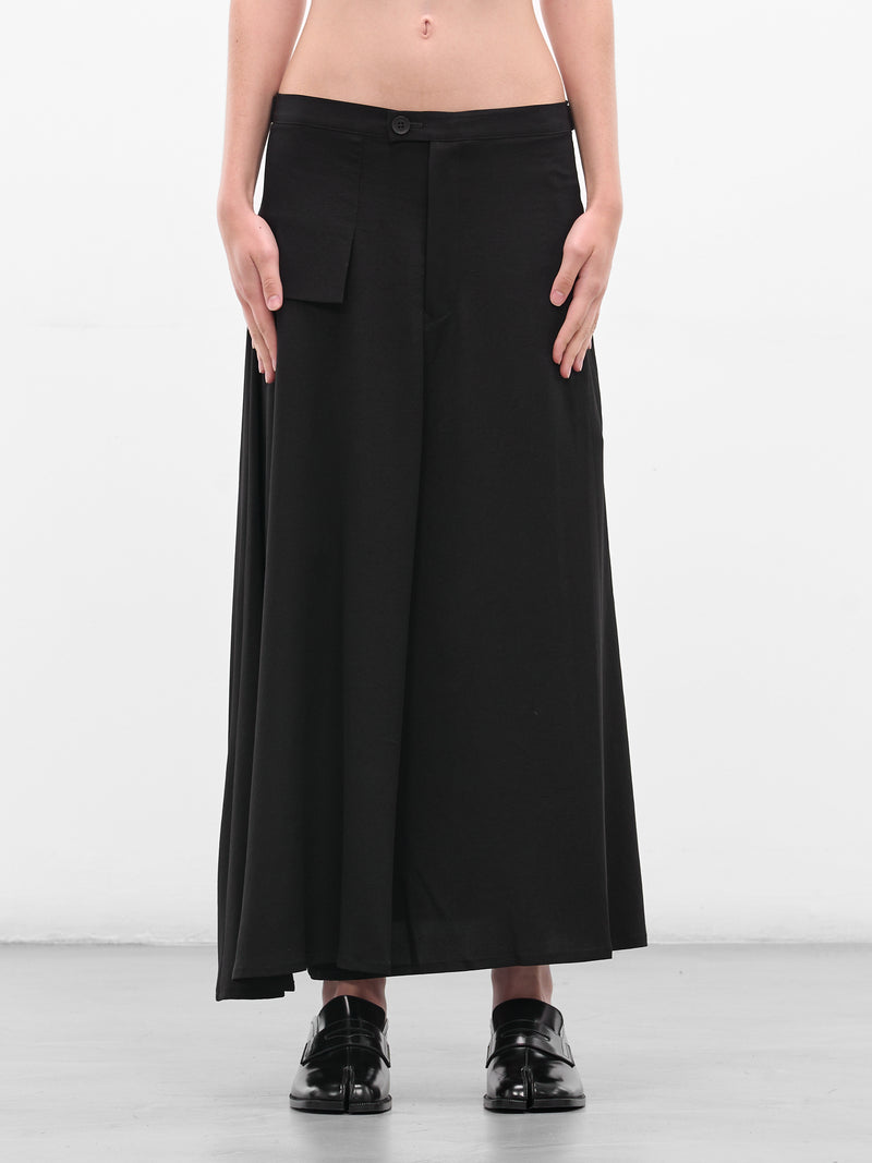 Black Flared Skirt Drape Trousers (FL-P64-500-1-BLACK)