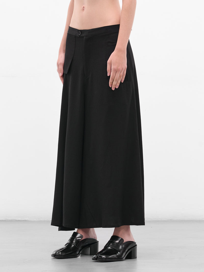 Black Flared Skirt Drape Trousers (FL-P64-500-1-BLACK)
