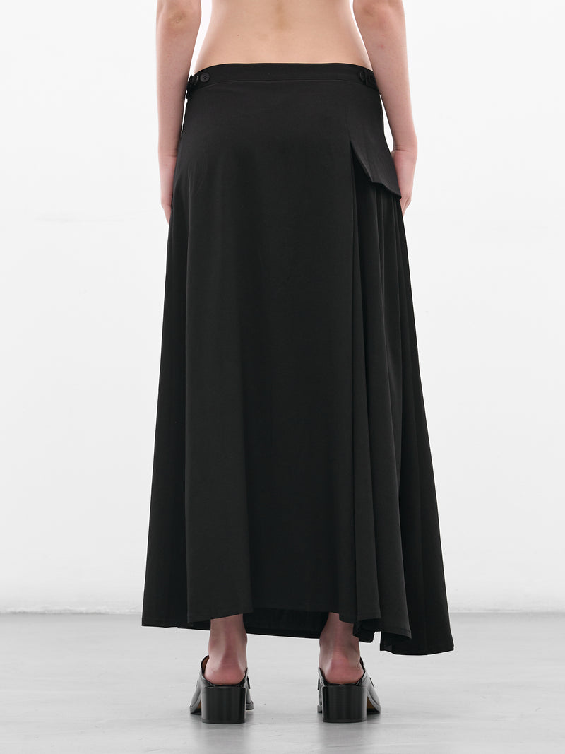 Black Flared Skirt Drape Trousers (FL-P64-500-1-BLACK)